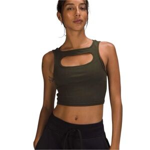 Lululemon LA Front Cut-Out Crop Tank in Dark Olive Women’s Size 8